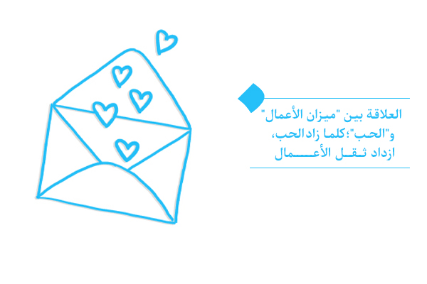العلاقة بين "ميزان الأعمال" و"الحب"؛ كلما زاد الحب، ازداد ثقل الأعمال